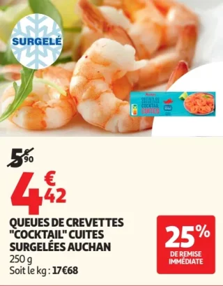 Queues de crevettes "Cocktail" cuites surgelées Auchan