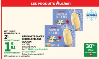 Bâtonnets glacés chocolat blanc Auchan
