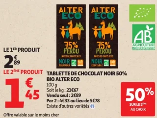 Tablette de chocolat noir 50% bio Alter Eco