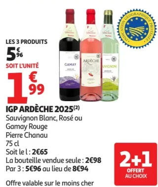 IGP ARDÈCHE 2025 Sauvignon Blanc, Rosé ou Gamay Rouge Pierre Chanau 75 cl