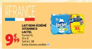 Lait demi-écrémé vitamine D Lactel Format XL