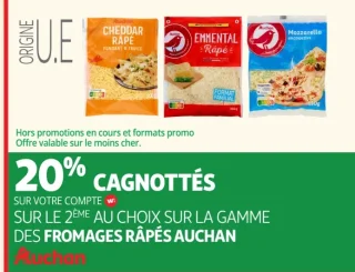 Fromages râpés Auchan (Cheddar, Emmental, Mozzarella)