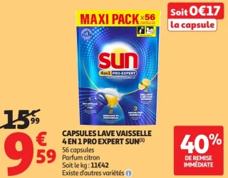 Capsules lave vaisselle 4 en 1 Pro Expert Sun Parfum citron