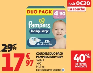 Couches duo pack Pampers Baby Dry Taille 4
