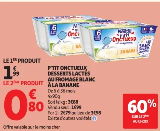 P'TIT ONCTUEUX DESSERTS LACTÉS AU FROMAGE BLANC À LA BANANE NESTLÉ