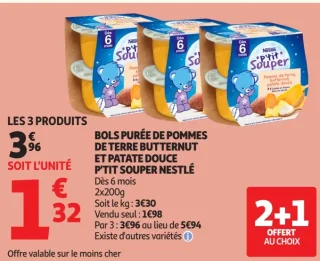BOLS PURÉE DE POMMES DE TERRE BUTTERNUT ET PATATE DOUCE P'TIT SOUPER NESTLÉ