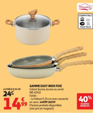 La Poêle Ø 24 cm Menastyl Gamme Easy Inox Fixe