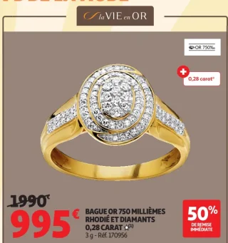 Bague Or 750 millièmes rhodié et diamants La Vie en Or