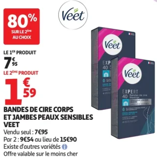 Bandes de cire corps et jambes peaux sensibles Veet