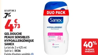Gel douche peaux sensibles hypoallergénique Sanex