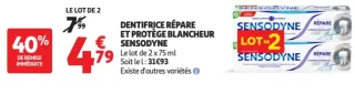 Dentifrice Répare et Protège Blancheur Sensodyne Lot de 2