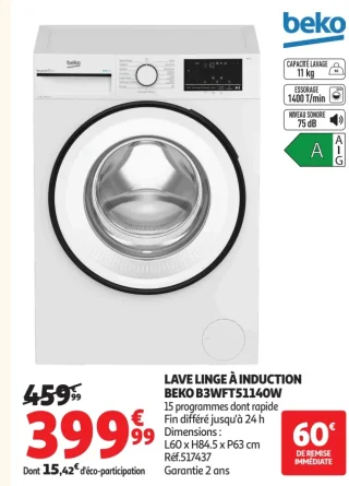 Lave Linge à induction Beko B3WFT51140W