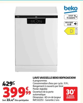 LAVE VAISSELLE BEKO BDFN26530W