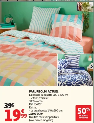 PARURE OLMI ACTUEL La housse de couette 200 x 200 cm + 2 taies d'oreiller