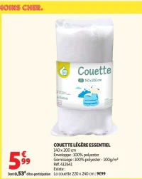 COUETTE LÉGÈRE ESSENTIEL 140 x 200 cm