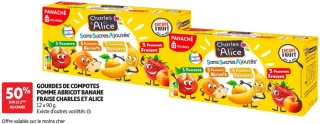 Gourdes de compotes Pomme Abricot Banane Fraise Charles et Alice