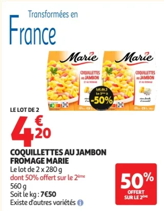 COQUILLETTES AU JAMBON FROMAGE MARIE