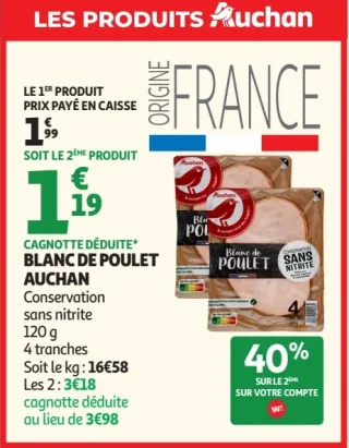 BLANC DE POULET AUCHAN Conservation sans nitrite