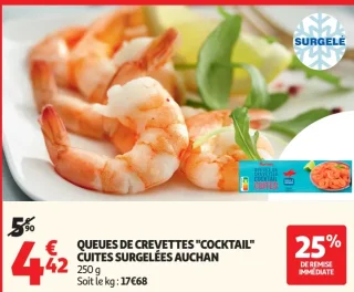 QUEUES DE CREVETTES "COCKTAIL" CUITES SURGELÉES AUCHAN