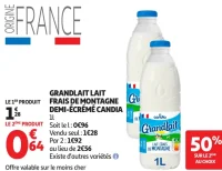 Grandlait Lait Frais de Montagne Demi-Écrémé Candia 1L