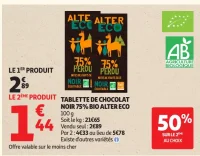 Tablette de chocolat noir 75% bio Alter Eco