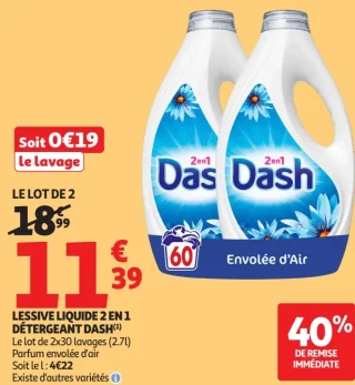 Lessive liquide 2 en 1 Détergent Dash Envolée d'Air