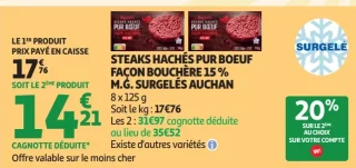 Steaks hachés pur bœuf façon bouchère 15% M.G. surgelés Auchan