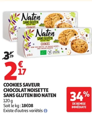 Cookies saveur chocolat noisette sans gluten bio Naten