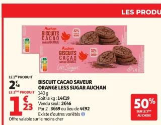 Biscuit cacao saveur orange less sugar Auchan