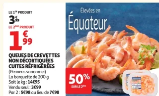 Queues de crevettes non décortiquées cuites réfrigérées