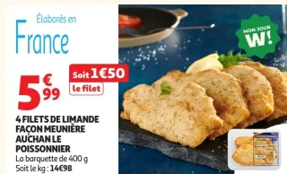 4 filets de limande façon meunière Auchan Le Poissonnier