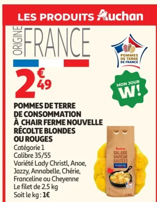 POMMES DE TERRE DE CONSOMMATION À CHAIR FERME NOUVELLE RÉCOLTE BLONDES OU ROUGES