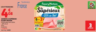 Jambon Le Supérieur Fleury Michon -25% de Sel