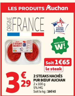2 Steaks Hachés Pur Bœuf Auchan
