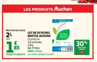 LOT DE 50 FICHES BRISTOL AUCHAN