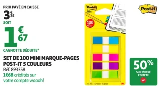 SET DE 100 MINI MARQUE-PAGES POST-IT 5 COULEURS