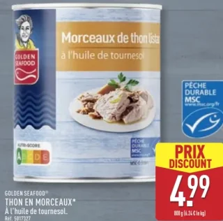 GOLDEN SEAFOOD® THON EN MORCEAUX À l'huile de tournesol.