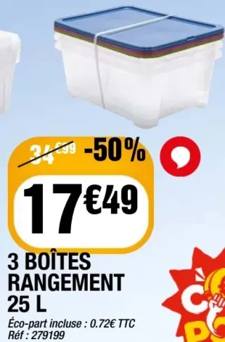 3 boîtes rangement 25 L