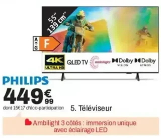 Téléviseur Philips 4K QLED TV 55" (139 cm)