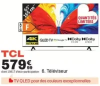 Téléviseur TCL 4K QLED TV Google TV 65" (165 cm)