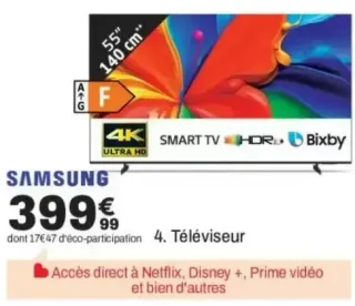 Téléviseur Samsung 4K Smart TV 55" (140 cm)