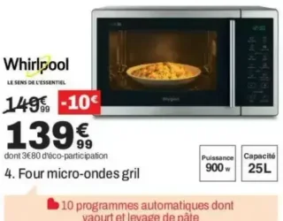 Four micro-ondes grill Whirlpool MWP253SX