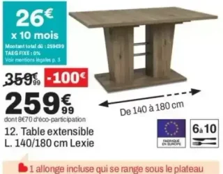 Table extensible L. 140/180 cm Lexie