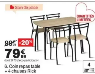 Coin repas table + 4 chaises Rick