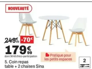 Coin repas table + 2 chaises Sina