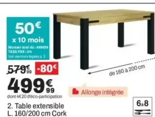 Table extensible L. 160/200 cm Cork