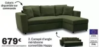 Canapé d'angle méridienne convertible Happy
