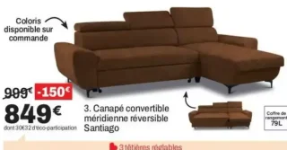 Canapé convertible méridienne réversible Santiago