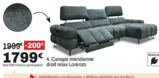 Canapé méridienne droit relax Lorenzo