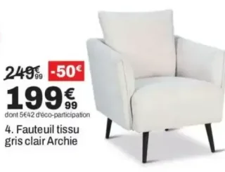 Fauteuil tissu gris clair Archie